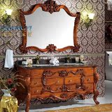 新款仿古双盆欧式浴室柜组合古典红橡卫浴柜整体实木柜落地洗手盆
