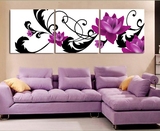 现代紫色花卉无框画简约装饰画客厅餐厅卧室三联画墙壁画时尚挂画