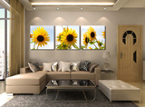 无框画客厅 时尚花卉挂画现代装饰画卧室壁画三联版画 阳光向日葵