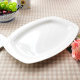 骨瓷鱼盘家用创意椭圆形陶瓷盘子纯白色骨瓷超大号长方形餐具套装
