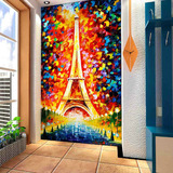 彩色油画埃菲尔铁塔 客厅走廊玄关 背景墙纸壁纸 大型壁画定制做