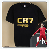 C罗T恤 葡萄牙制造cr7 C罗纳尔多T恤 戴花纯棉精品足球训练服球衣