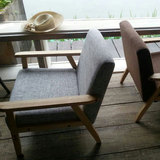 德明斯 单人双人布艺沙发咖啡厅酒店餐厅酒吧椅子日式实木沙发