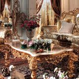 法式 欧式 高档家具 天然大理石茶几 全实木雕花 金色长几 咖啡桌