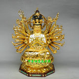 开光纯铜千手观音佛像摆件 大号 纯铜鎏金彩绘观音菩萨佛像