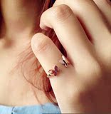 韩版时尚潮人可爱开口蝴蝶玫瑰金戒指女尾戒韩国钛钢饰品指环小指