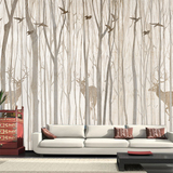 3D北欧大型壁画墙纸森林鹿林 客厅卧室沙发电视背景墙墙纸壁纸