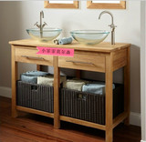 美式简约现代乡村风格落地洗手洗脸柜台上盆橡木实木浴室柜组合