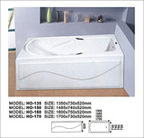 亚克力浴缸 1.3米/1.5米/1.6/1.7米双裙浴缸 HO-135/150/160/170
