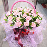 33朵粉色康乃馨鲜花手提献花篮北京同城鲜花速递送老师长辈送母亲