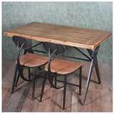 复古6人黑色松木LOFT乡村做旧铁艺实木餐桌椅写字桌组装金属餐桌