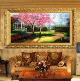 城市花园风景油画  纯手绘现代欧式壁画简约挂画 客厅装饰画