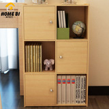 木纹色书柜小型长60*宽23*80cm简易6格3门储物柜展示置物柜子包邮