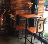 美式乡村铁艺做旧原木酒吧复古餐桌椅家具仿古实木咖啡厅桌椅组合