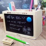 韩国原木双格笔筒 黑板双抽屉笔筒 儿童学生学习笔筒 留言板 包邮