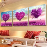 经典客厅卧室餐厅抽象墙画三联无框画装饰画风景画紫色爱心爱情树