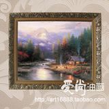 风景油画 装饰画客厅有框画 喷绘 沙发背景 单幅欧式山水画欧式画