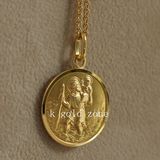 意大利产18K黄金圣克里斯多弗背耶稣过河护身符圆形金币吊坠