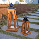 大2件套木质落地风灯马灯玻璃烛台/北欧美式乡村风格装饰品摆件