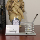 创意铝制品家居办公书房桌面摆设用品笔筒名片座钟表摆件礼物礼品