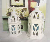 新古典创意摆件 城堡风灯 镂空陶瓷白色烛台 家居样板房展厅配饰