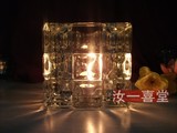 欧式简约现代九格玻璃方杯烛台蜡烛杯台婚庆道具桌摆家居摆件礼物
