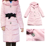 2015冬季新款韩版中长款浅粉色棉服加厚棉衣外套外贸原单女装大码