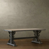 美式仿古实木铁艺餐桌 做旧法式办公桌写字台 松木玄关桌供桌长桌
