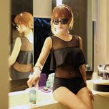 韩国代购黑色性感连体泳衣遮肚女性感显瘦小胸正品比基尼抹胸泳装