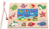 木制木质小猫磁性钓鱼加海洋动物世界拼图 儿童益智互动益智玩具