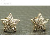 韩版 品牌首饰品 可爱满钻五角星星耳钉 彩金耳环 女 满包邮