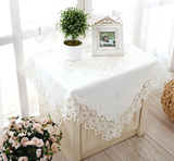 正品布艺餐桌布套装 欧式纯白色绣花边台布 方桌镂空蕾丝茶几布r