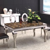 欧式餐桌新古典饭桌大理石餐桌椅组合不锈钢后现代餐桌餐厅家具