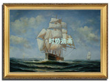 纯手绘海景帆船风景古典欧式油画客厅玄关卧室走廊装饰画一帆风顺