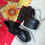日系制服鞋学生鞋英伦风黑色高跟单鞋粗跟防水台COS鞋!!包邮