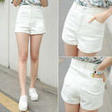 2016年夏季新款A字宽松款式韩版牛仔裤短裤女士卷边白色牛仔