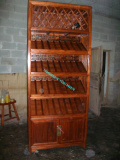 [俊全]中式古典家具实木酒柜老榆木侧圆条对开门红酒柜实木柜