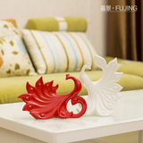 福景家居装饰品婚房摆件现代简约新家客厅摆设陶瓷工艺品红白孔雀