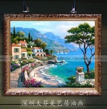 地中海油画 手绘欧式风景山水油画聚宝盆客厅装饰画挂画壁画大海