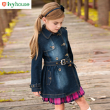 ivyhouse常春藤童装女童中长款风衣 儿童秋季新款牛仔长袖外套
