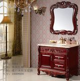 成都货奴1米美国红橡实木开放漆欧式仿古浴室柜洗脸盆定做