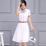韩版小香风甜美修身有带领有袖连衣裙2016夏装新款女装ol夏季裙子