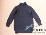 韩国童装 女童冬装纯棉高领毛衣中长款毛衣裙衫针织衫