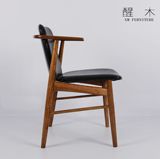 北欧沙发椅 单人时尚家用餐椅复古PU皮实木椅电脑椅办公椅咖啡椅