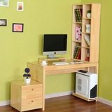 特价实木台式电脑桌书架双人松木简易书桌收纳组合家用单人办公桌