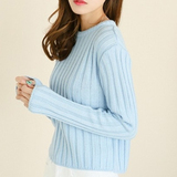 毛衣女套头短款2015冬季新款韩版圆领长袖条纹纯色修身针织打底衫