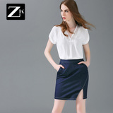 ZK镂空拼接V领雪纺衫修身显瘦时尚气质短袖上衣2016夏装新款女装