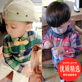 儿童装男童16春秋装新款韩版宝宝领结红绿格子加绒加厚长袖衬衫衣
