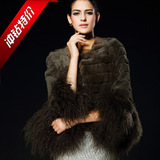 厂家定做新品 2015冬季女装新款海宁兔毛皮草短款滩羊毛拼接外套