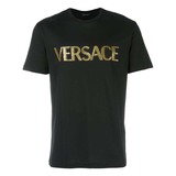 Versace男装法国正品代购范思哲2016黑色LOGO刺绣圆领修身短袖T恤